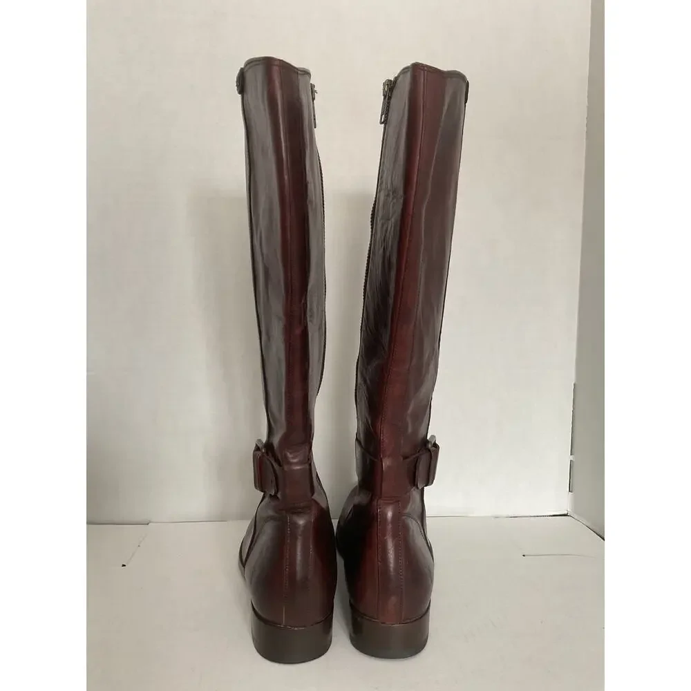 Frye - Melissa - Moto/Riding Tall boots - Redwood Brown Distressed Leather - 8B